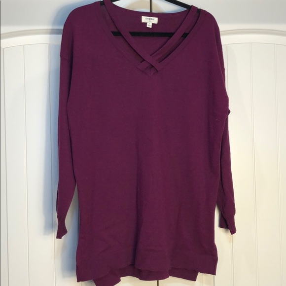 Umgee Burgundy V Neck Oversized Sweater Size Small - Picture 3 of 7
